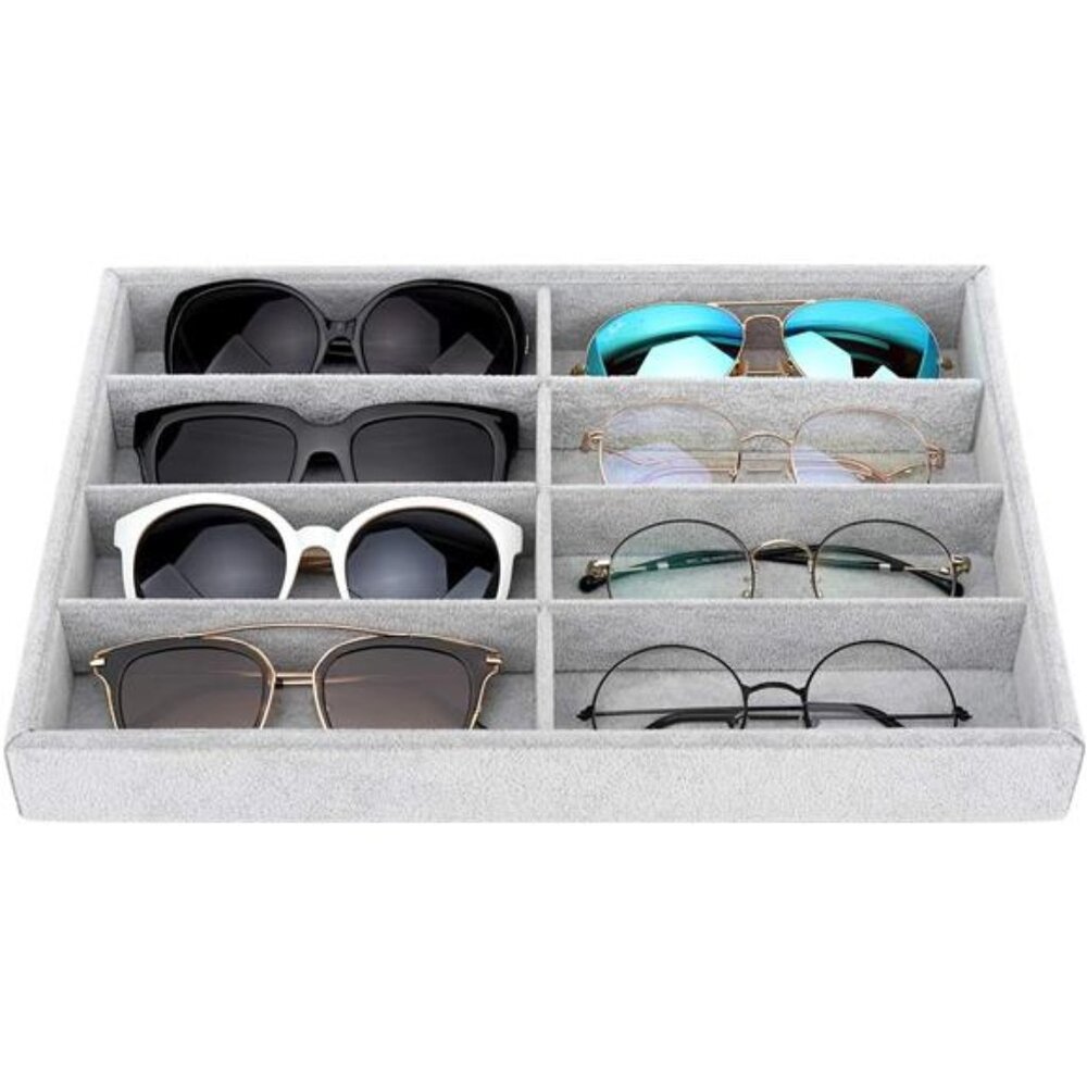 Sunglass Organizer Jewelry Tray, 8 Grids Velvet Tray Glasses Watch Storage